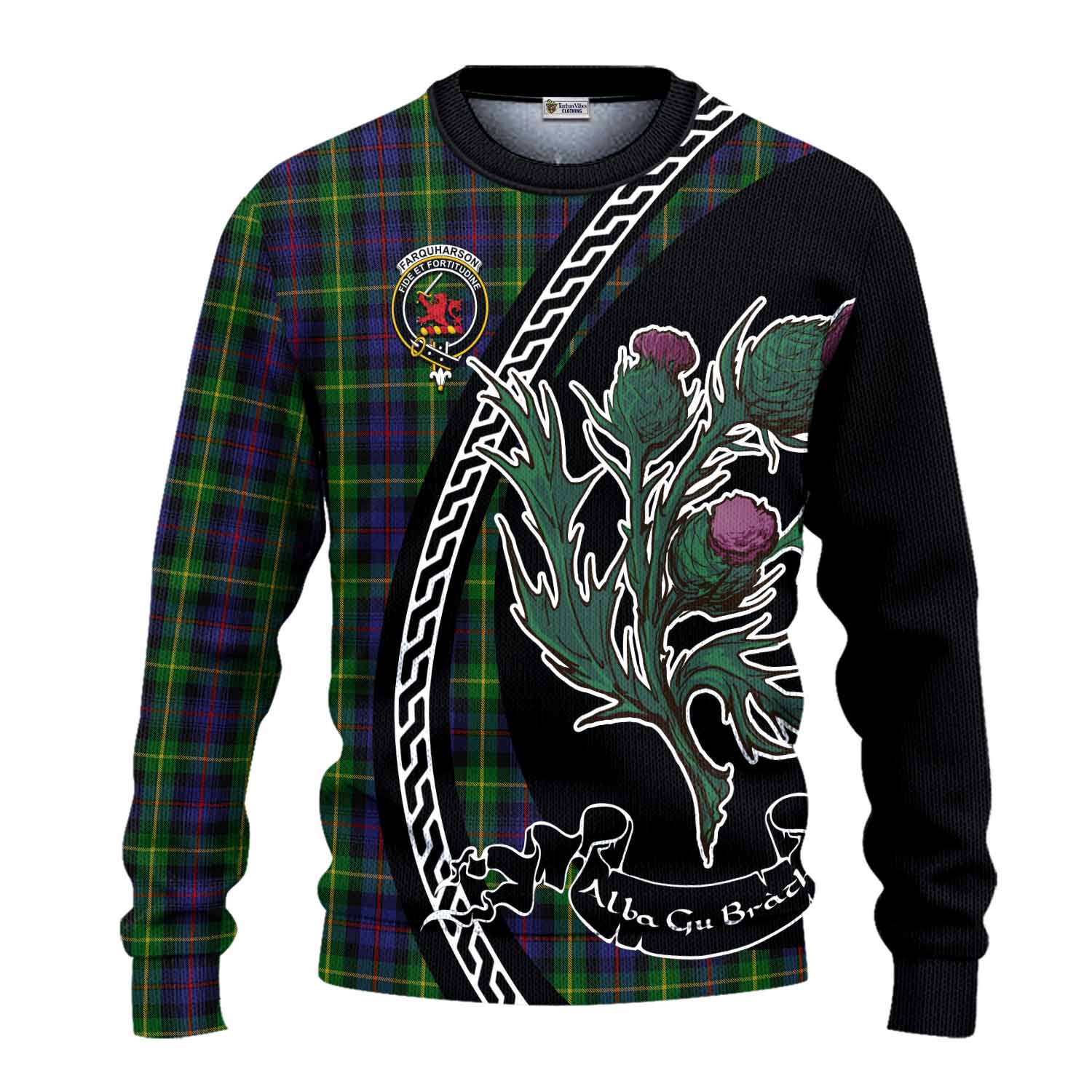 Farquharson Family Crest Tartan Knitted Sweater Alba Thistle Inspired - Tartan Vibes Clothing