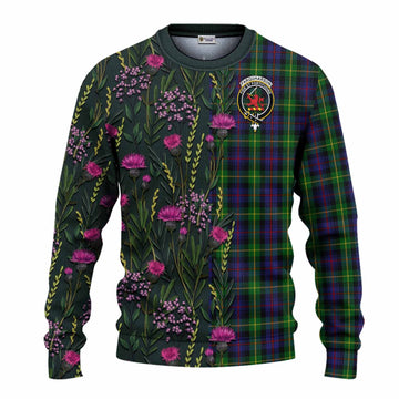 Farquharson Family Crest Tartan Knitted Sweater Scottish Thistle Flower Pattern Half Style