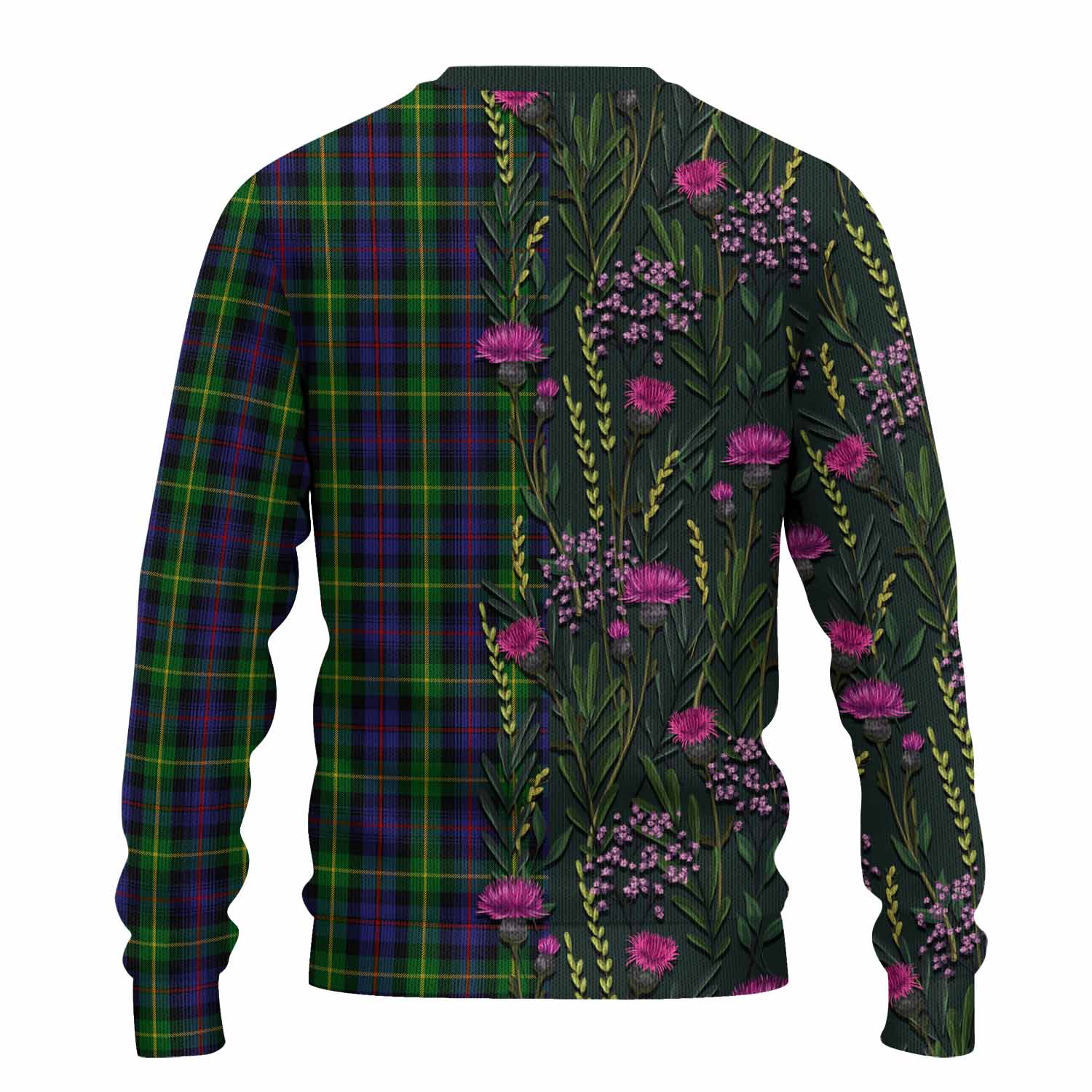 Farquharson Family Crest Tartan Knitted Sweater Scottish Thistle Flower Pattern Half Style - Tartan Vibes Clothing