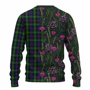 Farquharson Family Crest Tartan Knitted Sweater Scottish Thistle Flower Pattern Half Style