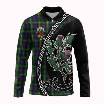 Farquharson Family Crest Tartan Long Sleeve Polo Shirt Alba Thistle Inspired
