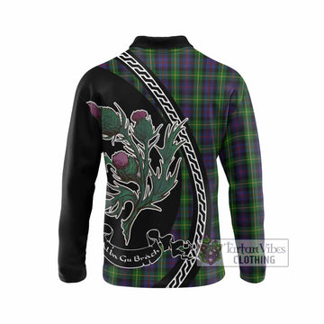 Farquharson Family Crest Tartan Long Sleeve Polo Shirt Alba Thistle Inspired