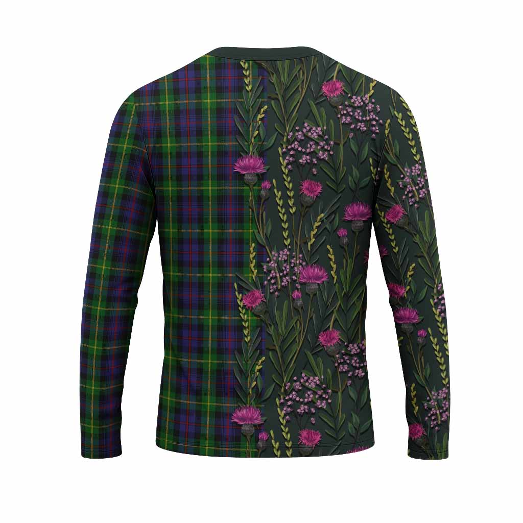 Farquharson Family Crest Tartan Long Sleeve T-Shirt Scottish Thistle Flower Pattern Half Style - Tartan Vibes Clothing