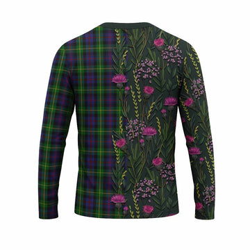 Farquharson Family Crest Tartan Long Sleeve T-Shirt Scottish Thistle Flower Pattern Half Style - Tartan Vibes Clothing