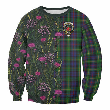 Farquharson Family Crest Tartan Sweatshirt Scottish Thistle Flower Pattern Half Style