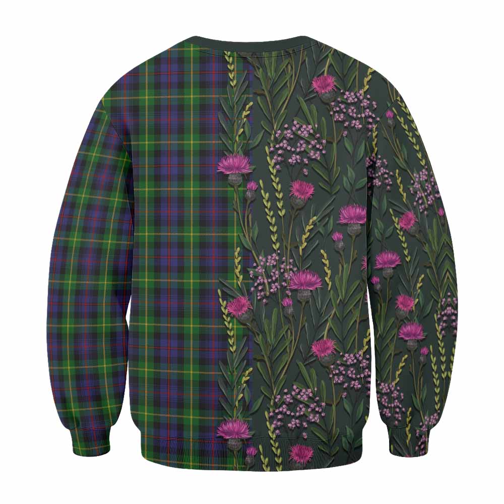 Farquharson Family Crest Tartan Sweatshirt Scottish Thistle Flower Pattern Half Style - Tartan Vibes Clothing