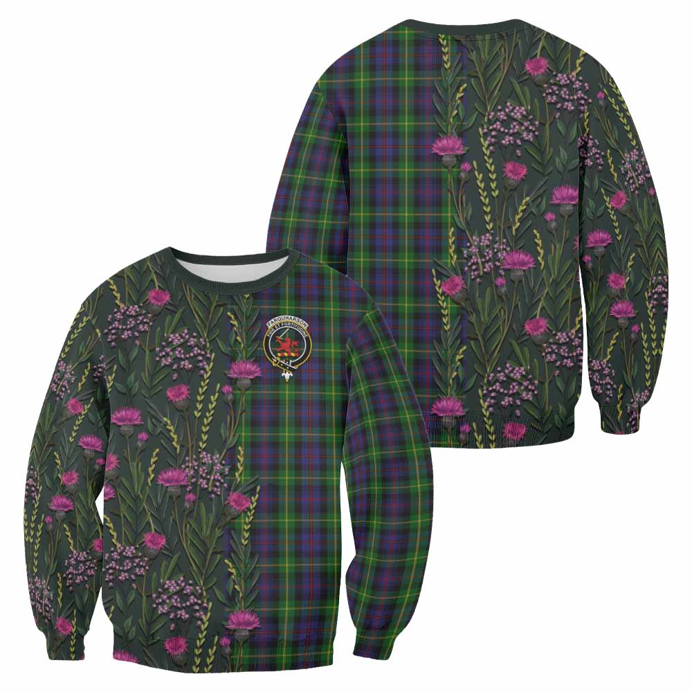 Farquharson Family Crest Tartan Sweatshirt Scottish Thistle Flower Pattern Half Style - Tartan Vibes Clothing