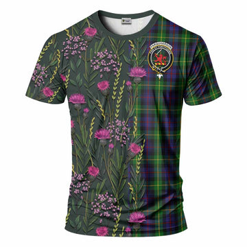 Farquharson Family Crest Tartan T-Shirt Scottish Thistle Flower Pattern Half Style