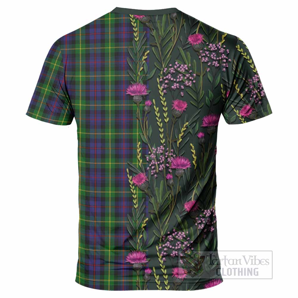 Farquharson Family Crest Tartan T-Shirt Scottish Thistle Flower Pattern Half Style - Tartan Vibes Clothing