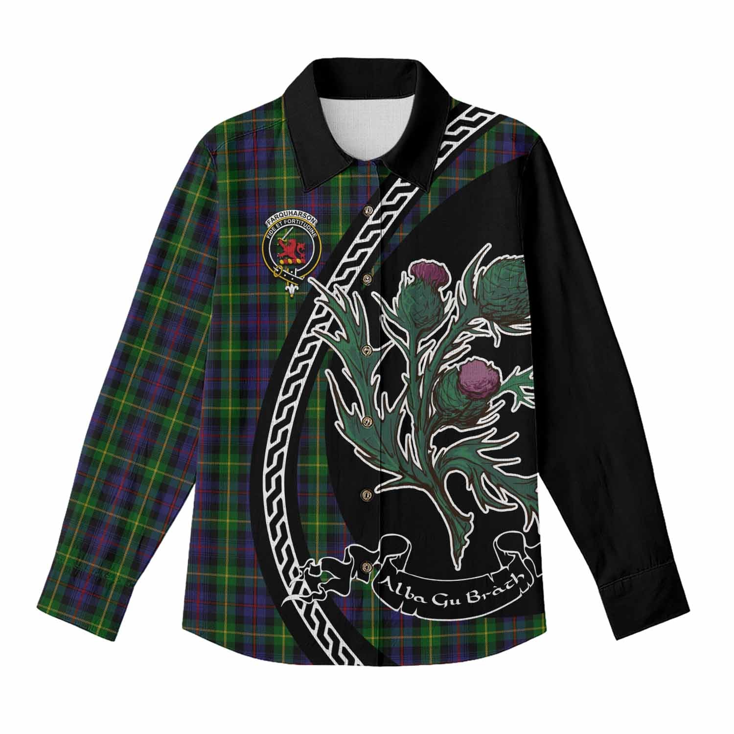 Farquharson Family Crest Tartan Women Casual Shirt Alba Thistle Inspired - Tartan Vibes Clothing