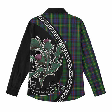 Farquharson Family Crest Tartan Women Casual Shirt Alba Thistle Inspired - Tartan Vibes Clothing