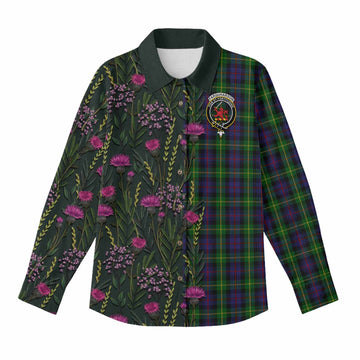 Farquharson Family Crest Tartan Women Casual Shirt Scottish Thistle Flower Pattern Half Style - Tartan Vibes Clothing