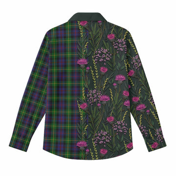Farquharson Family Crest Tartan Women Casual Shirt Scottish Thistle Flower Pattern Half Style - Tartan Vibes Clothing
