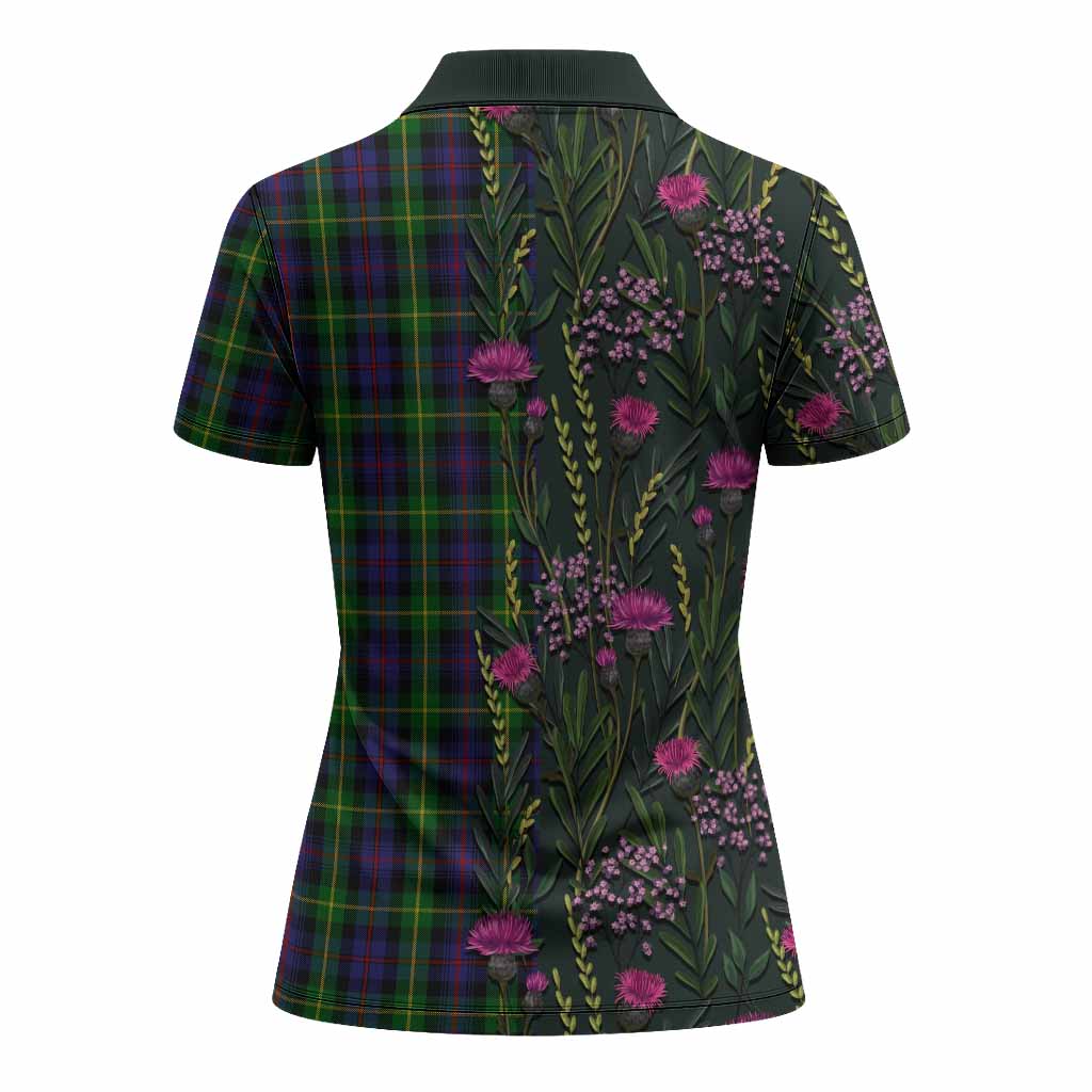 Farquharson Family Crest Tartan Women Polo Shirt Scottish Thistle Flower Pattern Half Style - Tartan Vibes Clothing