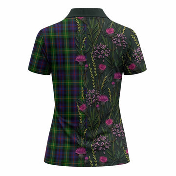 Farquharson Family Crest Tartan Women Polo Shirt Scottish Thistle Flower Pattern Half Style