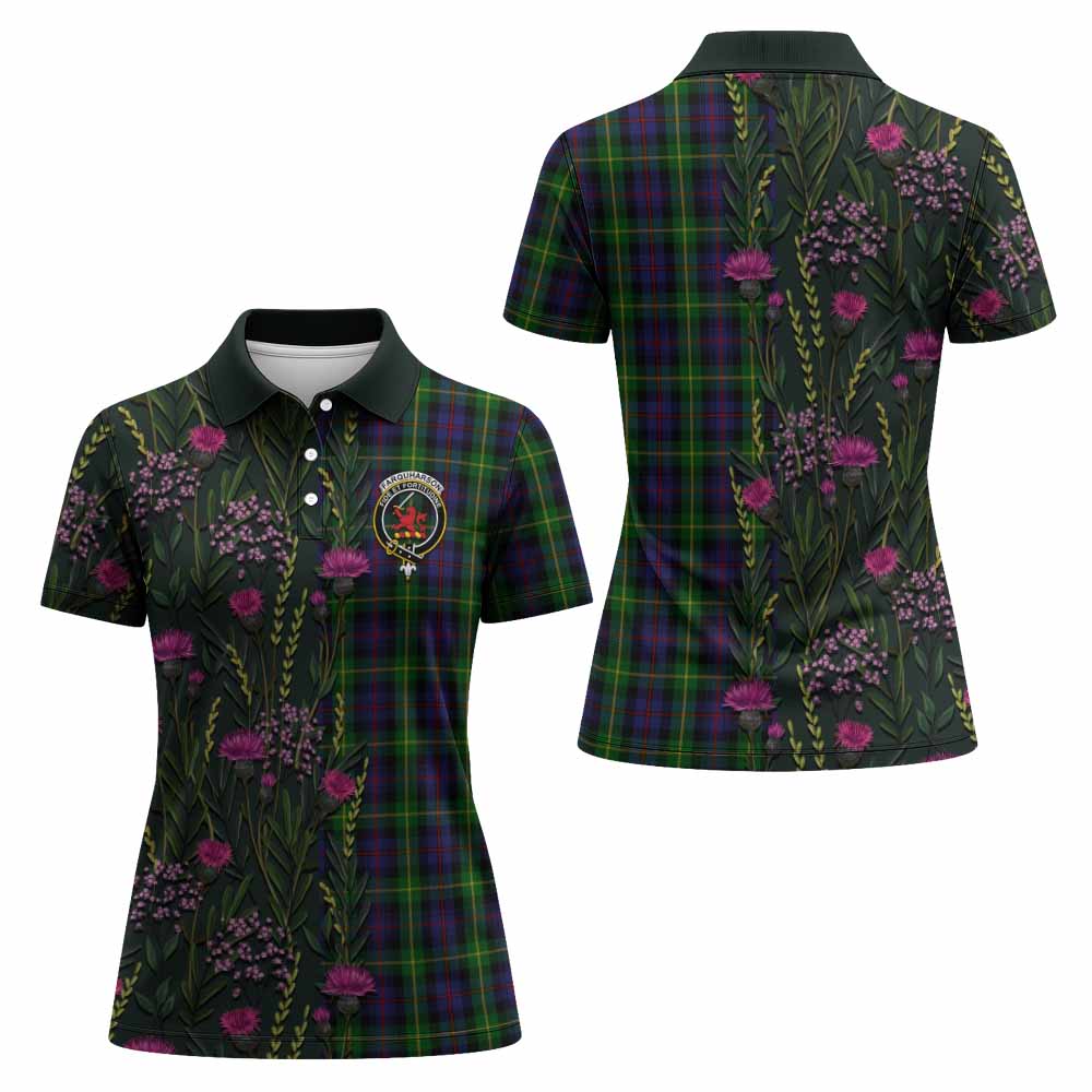 Farquharson Family Crest Tartan Women Polo Shirt Scottish Thistle Flower Pattern Half Style - Tartan Vibes Clothing