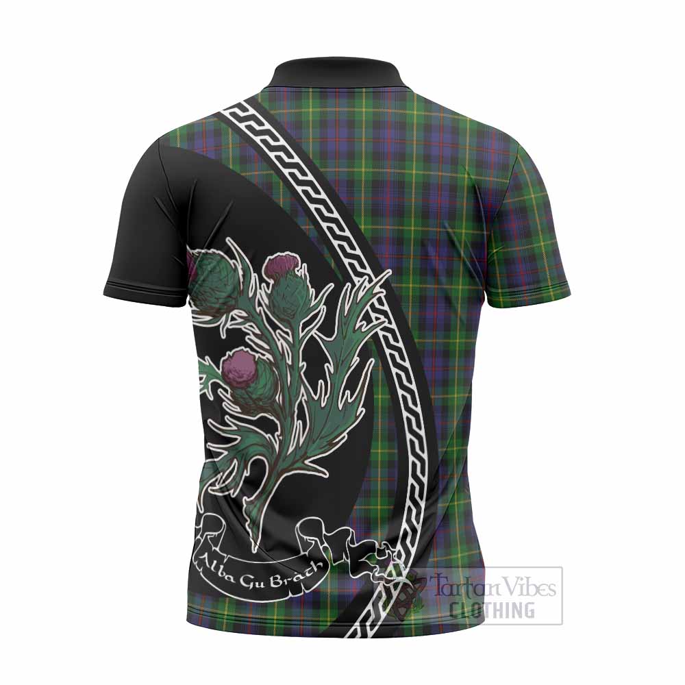 Farquharson Family Crest Tartan Zipper Polo Shirt Alba Thistle Inspired - Tartan Vibes Clothing