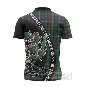 Farquharson Family Crest Tartan Zipper Polo Shirt Alba Thistle Inspired