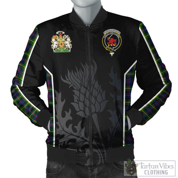 Farquharson Modern Tartan Bomber Jacket with Family Crest and Scottish Thistle Vibes Sport Style