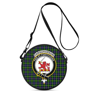 Farquharson Modern Tartan Round Satchel Bags with Family Crest