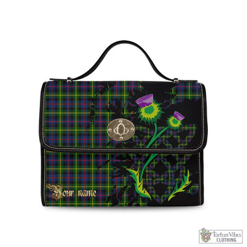 Farquharson Modern Tartan Waterproof Canvas Bag with Scotland Map and Thistle Celtic Accents