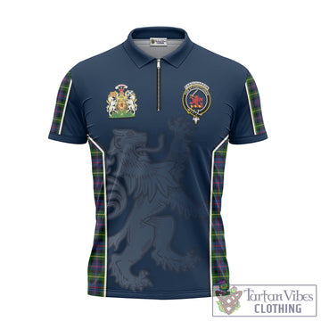 Farquharson Modern Tartan Zipper Polo Shirt with Family Crest and Lion Rampant Vibes Sport Style