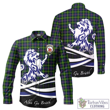 Farquharson Modern Tartan Long Sleeve Button Up Shirt with Alba Gu Brath Regal Lion Emblem