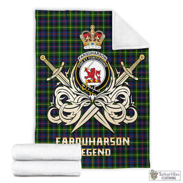 Farquharson Modern Tartan Blanket with Clan Crest and the Golden Sword of Courageous Legacy