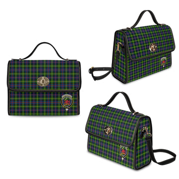 farquharson-modern-tartan-leather-strap-waterproof-canvas-bag-with-family-crest