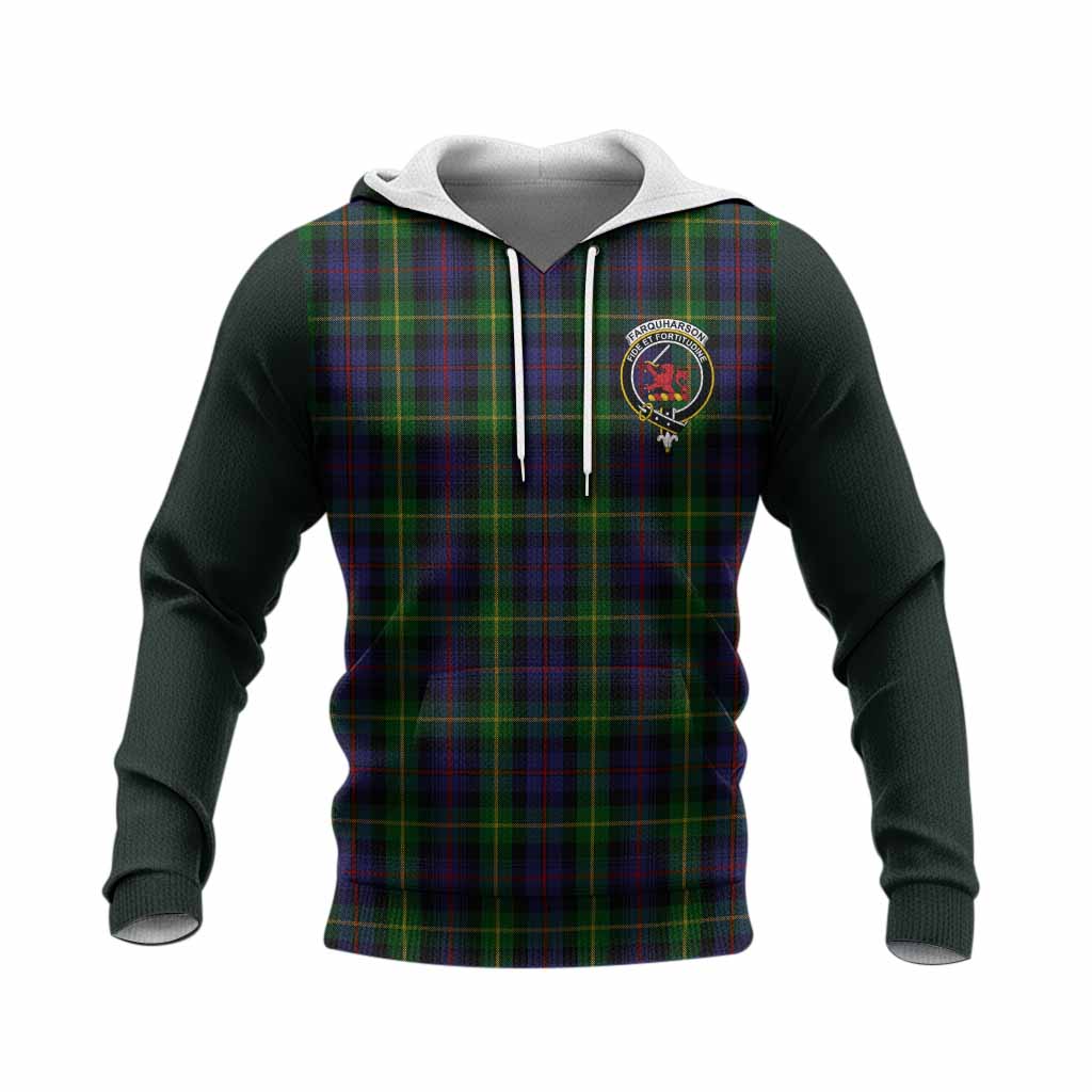 Farquharson Tartan Accent Knitted Hoodie with Family Crest