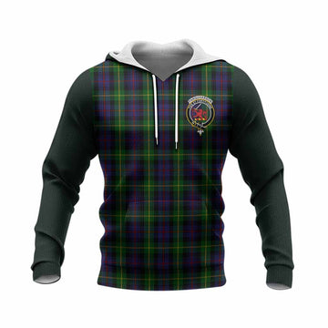 Farquharson Tartan Accent Knitted Hoodie with Family Crest