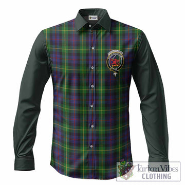 Farquharson Tartan Accent Long Sleeve Button Shirts with Family Crest