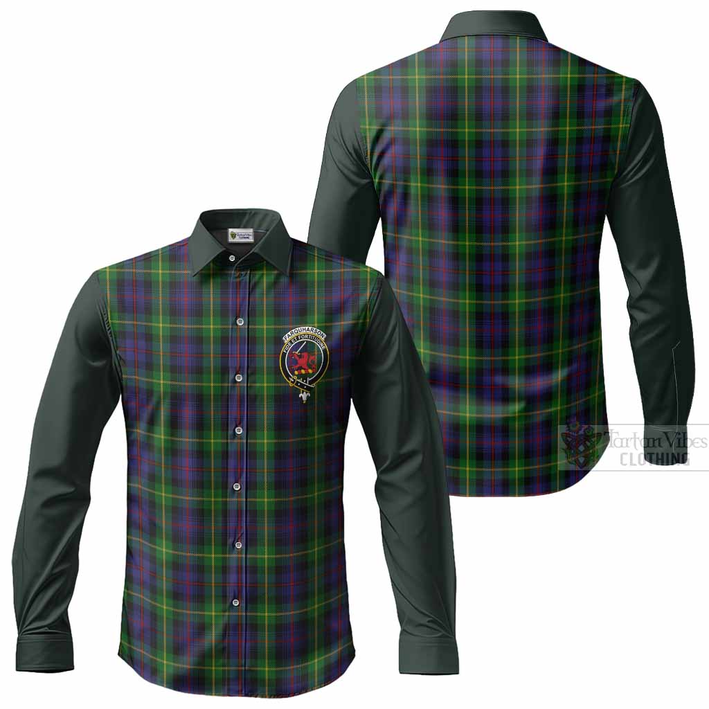 Farquharson Tartan Accent Long Sleeve Button Shirts with Family Crest