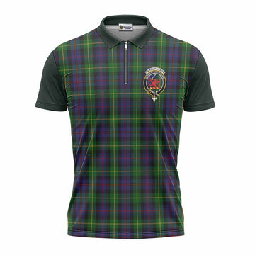 Farquharson Tartan Accent Zipper Polo Shirt with Family Crest