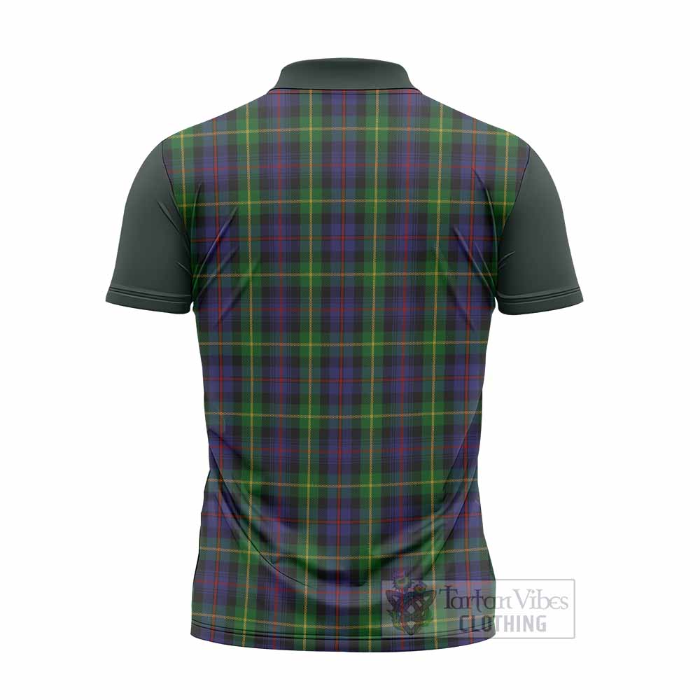 Farquharson Tartan Accent Zipper Polo Shirt with Family Crest