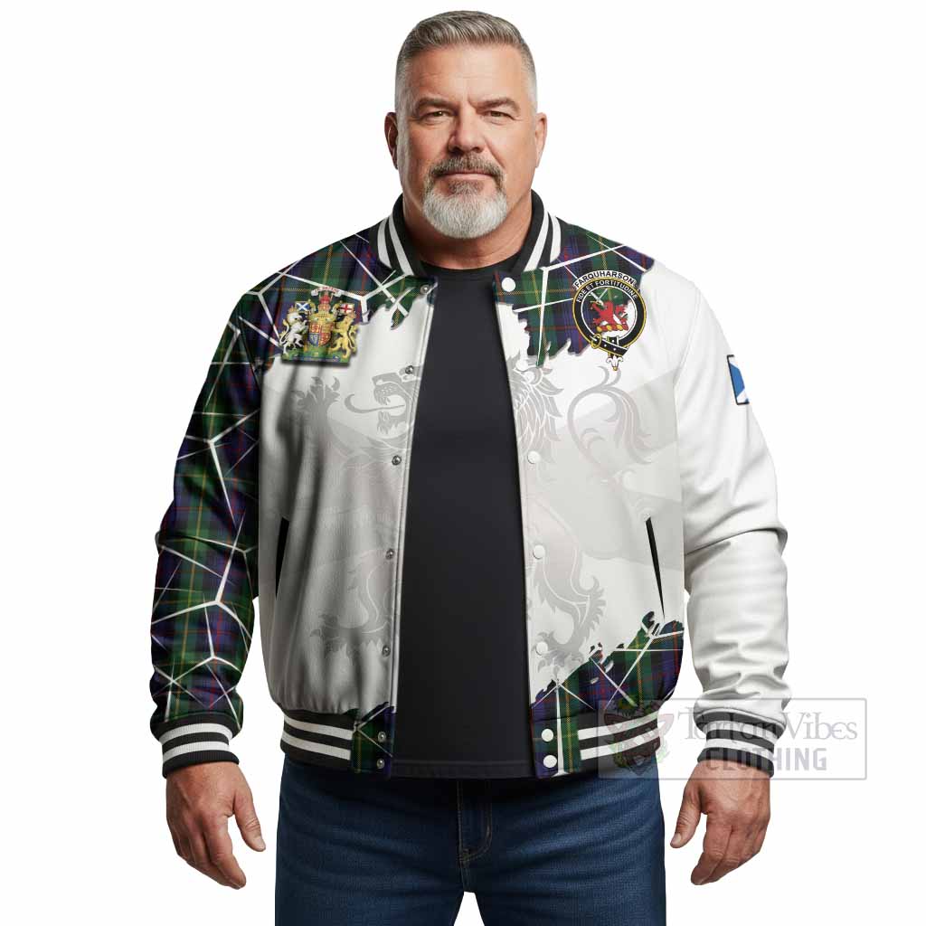 Farquharson Tartan Baseball Jacket with Family Crest and Lion Rampant Grunge Style