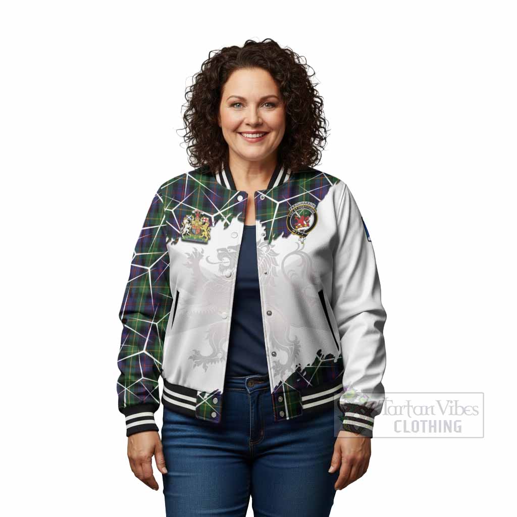Farquharson Tartan Baseball Jacket with Family Crest and Lion Rampant Grunge Style