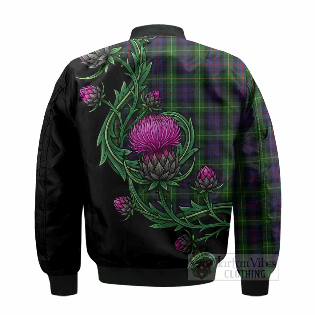 Farquharson Tartan Bomber Jacket Resilient Scottish Thistle - Tartan Vibes Clothing