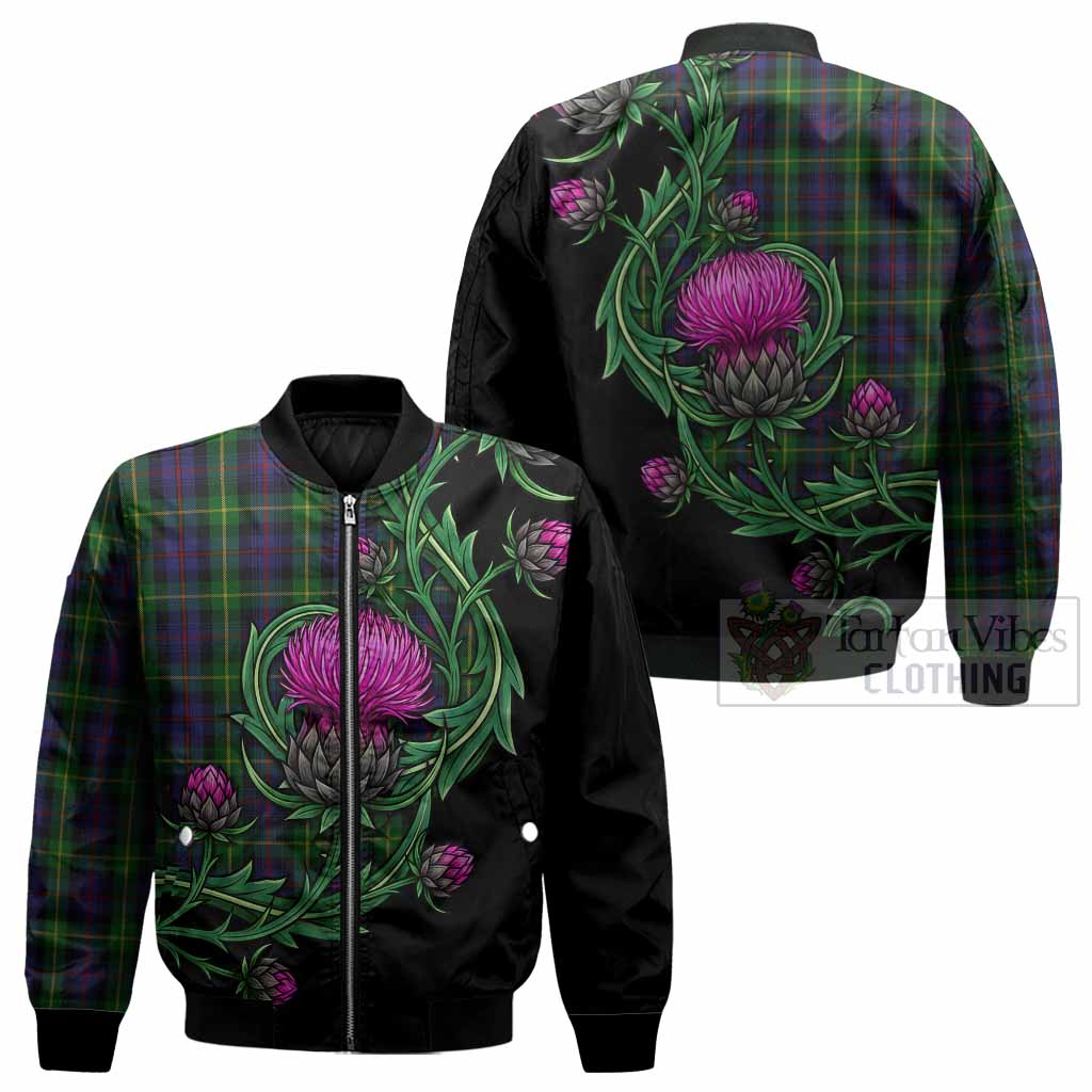 Farquharson Tartan Bomber Jacket Resilient Scottish Thistle - Tartan Vibes Clothing