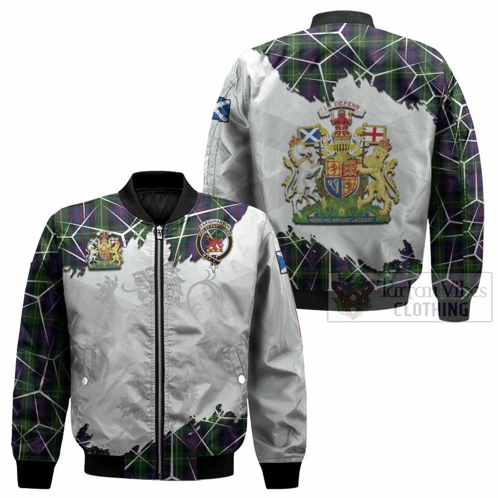Farquharson Tartan Bomber Jacket with Family Crest and Lion Rampant Grunge Style