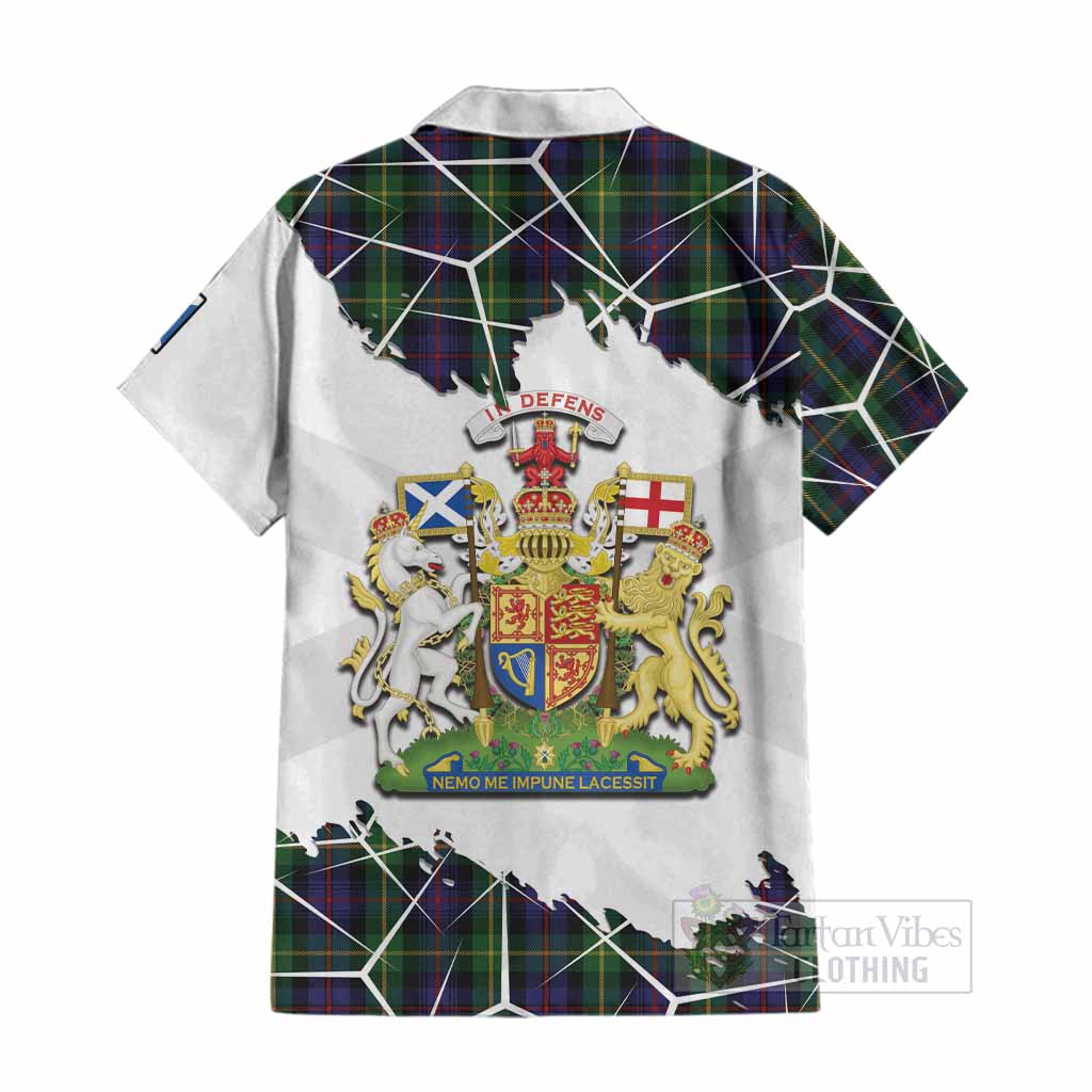 Farquharson Tartan Cotton Hawaiian Shirt with Family Crest and Lion Rampant Grunge Style