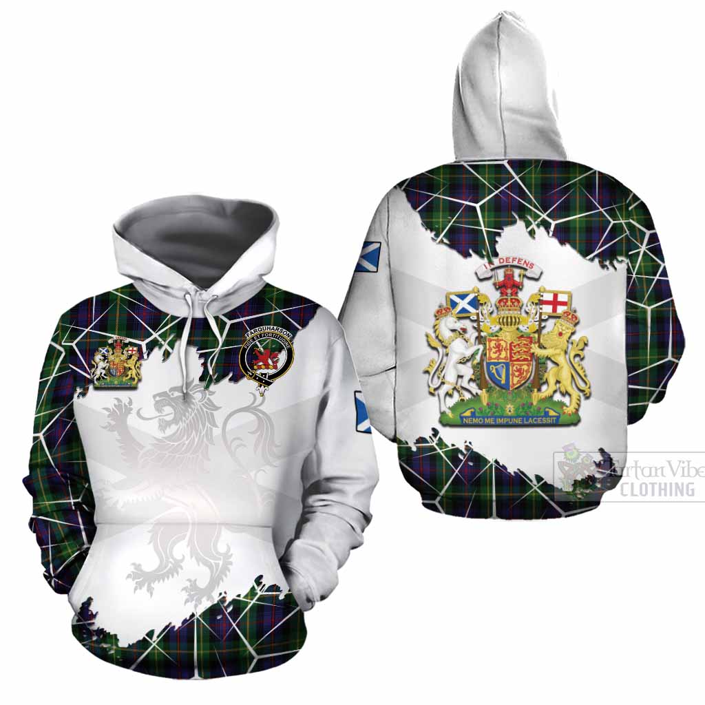 Farquharson Tartan Cotton Hoodie with Family Crest and Lion Rampant Grunge Style
