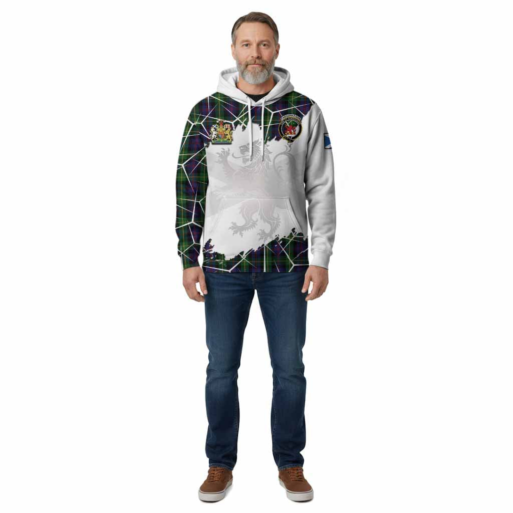 Farquharson Tartan Cotton Hoodie with Family Crest and Lion Rampant Grunge Style
