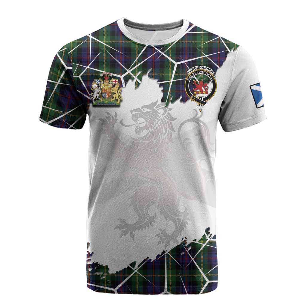 Farquharson Tartan Cotton T-shirt with Family Crest and Lion Rampant Grunge Style
