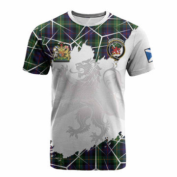 Farquharson Tartan Cotton T-shirt with Family Crest and Lion Rampant Grunge Style