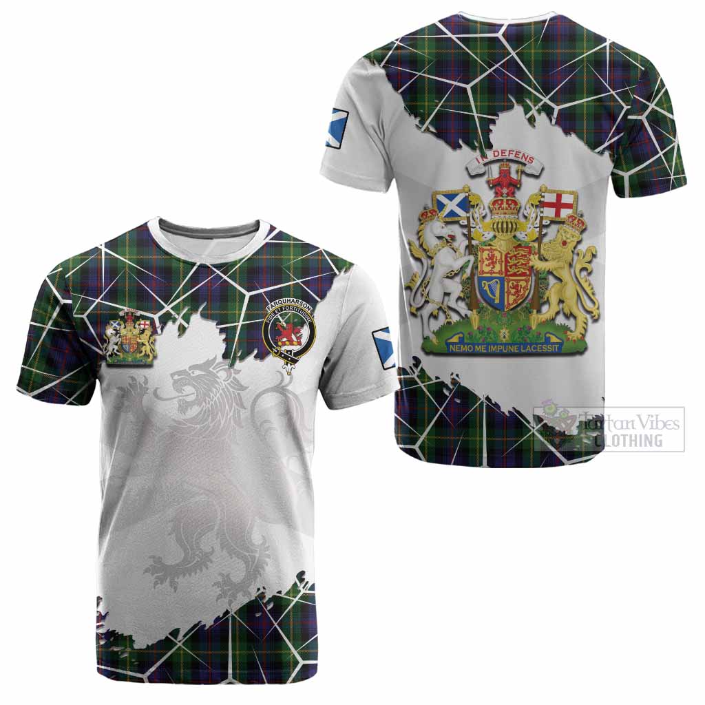Farquharson Tartan Cotton T-shirt with Family Crest and Lion Rampant Grunge Style