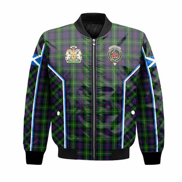 Farquharson Tartan Crest Bomber Jacket Scotland Coat of Arm Flag Style