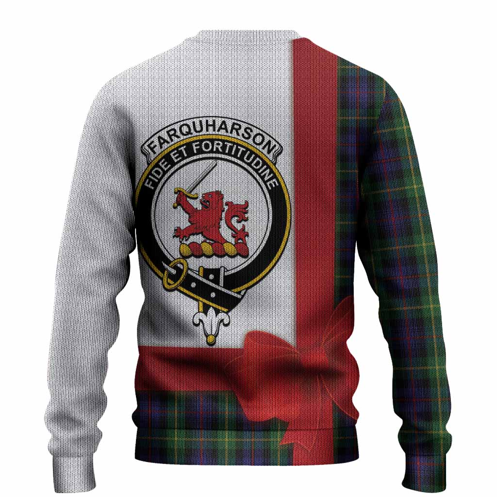 Farquharson Tartan Crest Christmas Christmas Ugly Sweater Highland Cow Bagpipes Coquette Bow Style