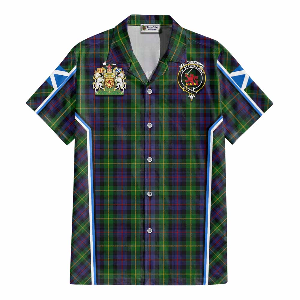Farquharson Tartan Crest Cotton Hawaiian Shirt Scotland Coat of Arm Flag Style - Tartan Vibes Clothing
