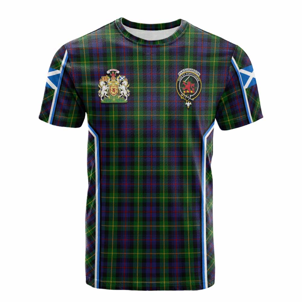Farquharson Tartan Crest Cotton T-shirt Scotland Coat of Arm Flag Style - Tartan Vibes Clothing